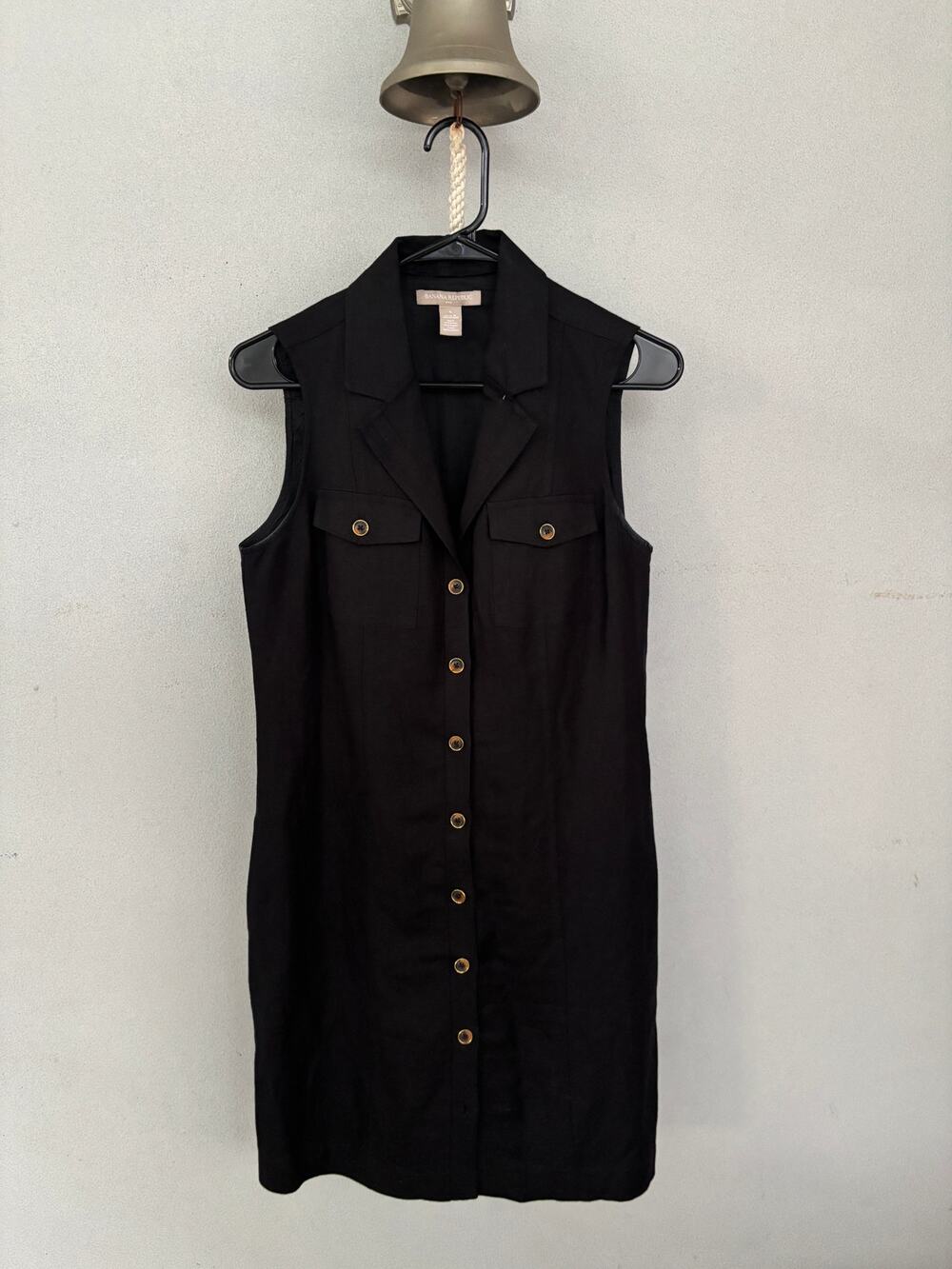 Banana Republic Little Black Dress Midi Size 4 Linen Cotton Blend Office Siren
